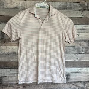 Tasc Mens Performance Cloud Golf Polo Shirt Medium Orange Stripe Stretch Preppy